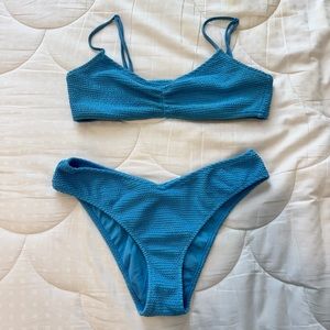 Blue Textured Bikini Set